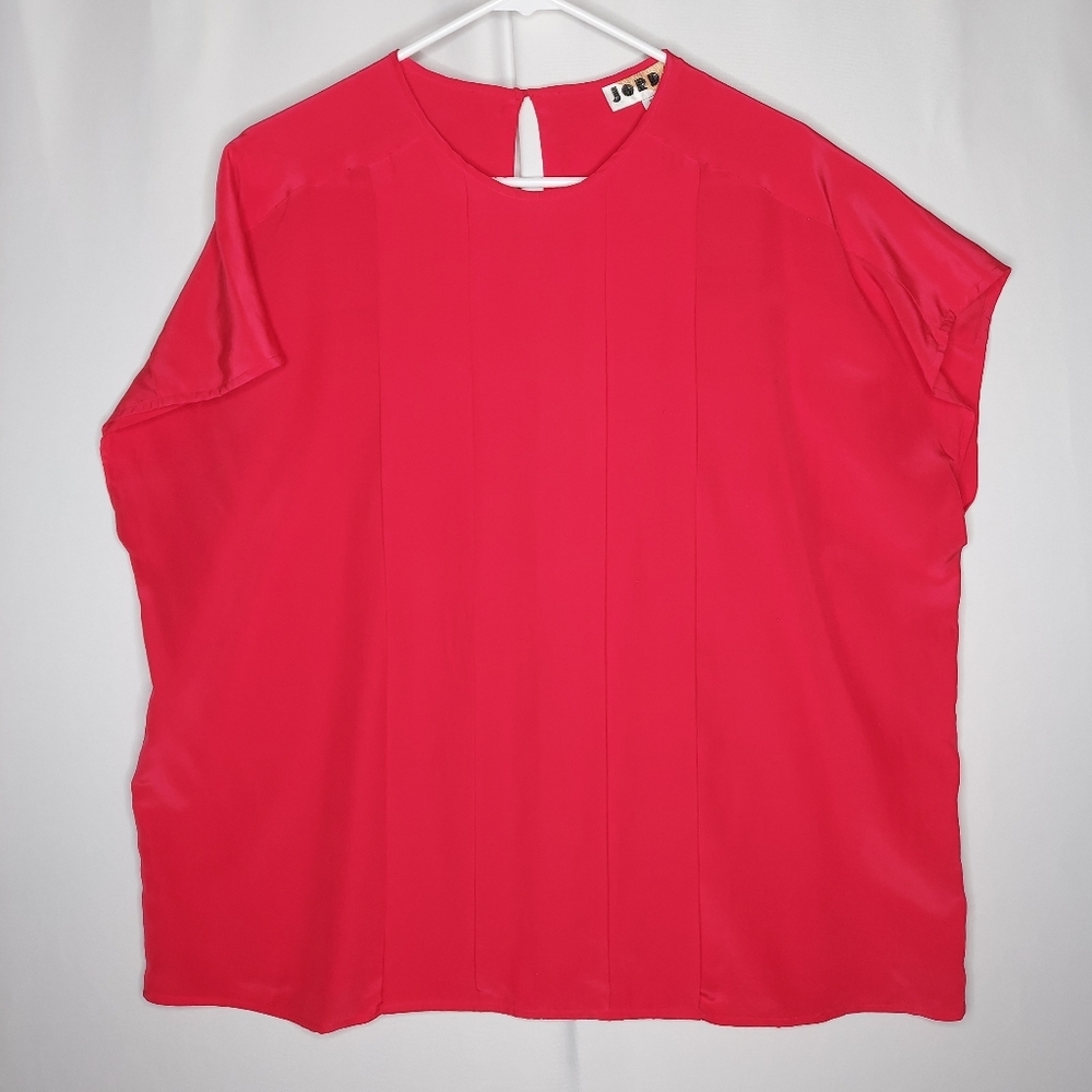 Jordan Vtg Silk Keyhole Top Women 20W Red Boxy Satin Quiet Luxury Old Money 80s
